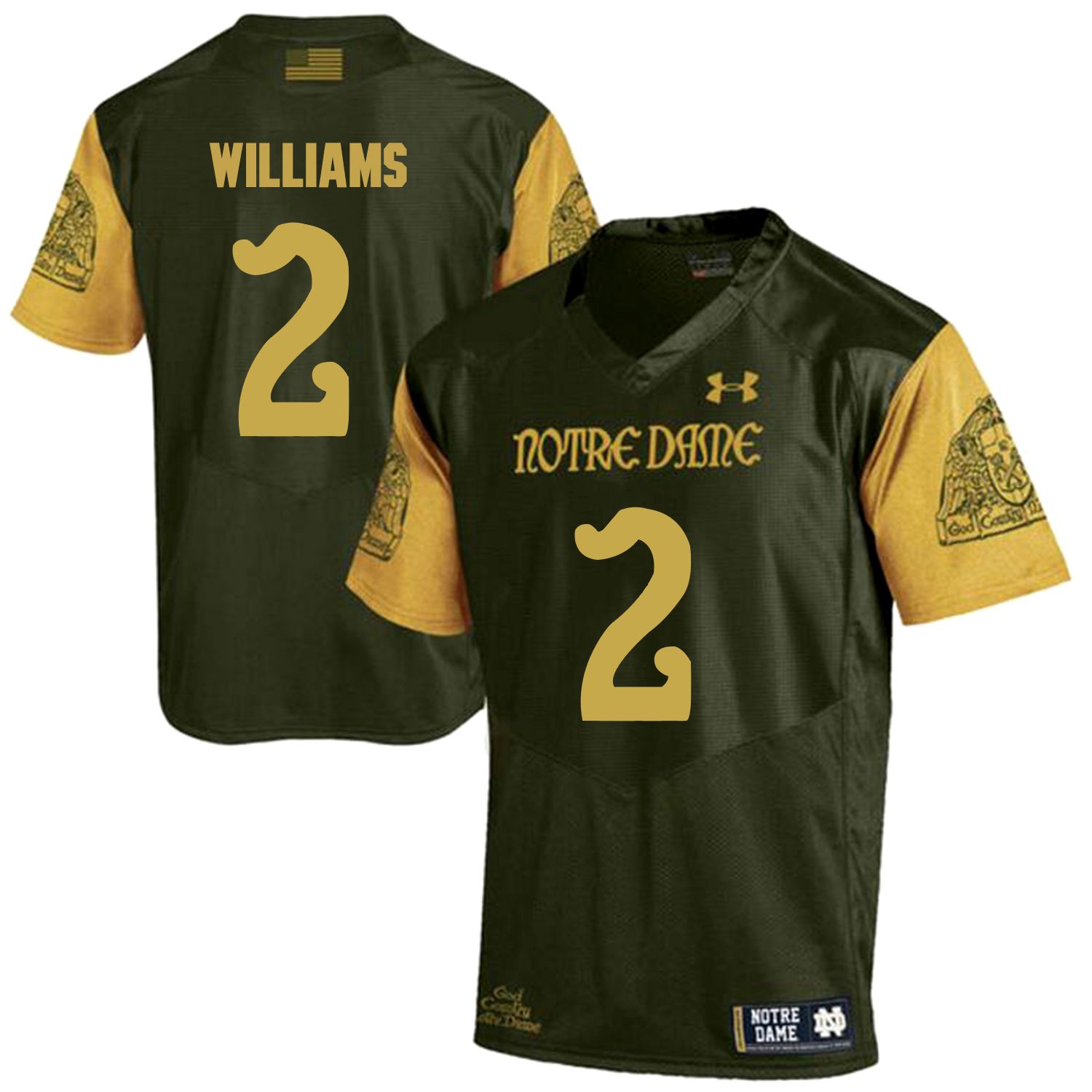 Men Norte Dame Fighting Irish #2 Williams Green Customized NCAA Jerseys